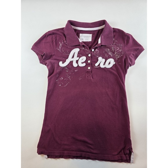 AERO Tops - Vintage Aero Polo Womens Medium 2000s Maroon Preppy Spellout Aero